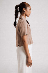 Slit Detailed Shirt- Beige